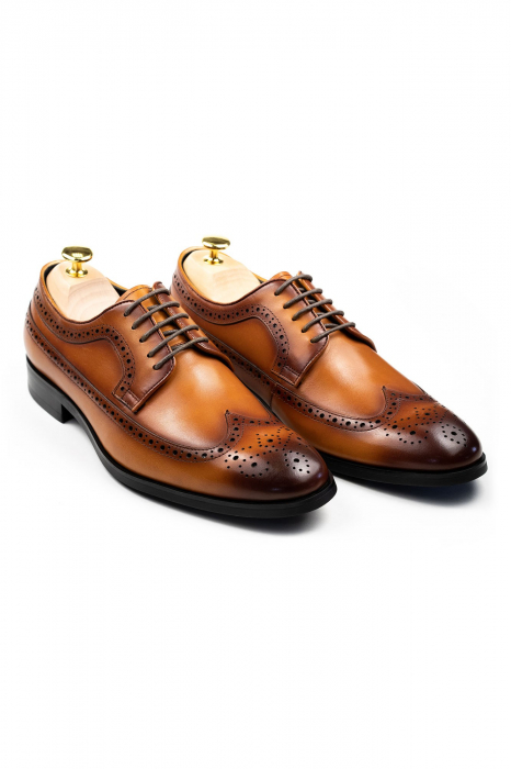 Pantofi barbati piele eleganti cognac Wingtip Derby [2]