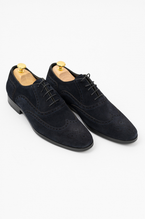 Pantofi piele intoarsa barbati bleumarin-brogue [3]