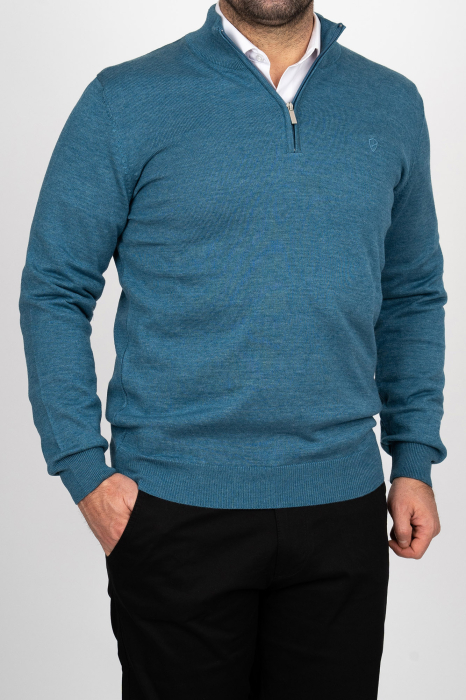 Pulover barbati slim fit turcoaz [2]