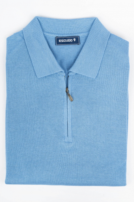 Pulover slim albastru cu guler si fermoar [2]