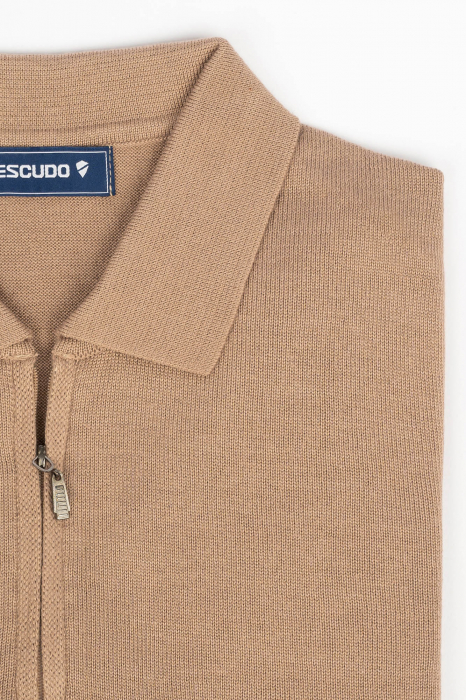 Pulover slim bej cu guler si fermoar [3]