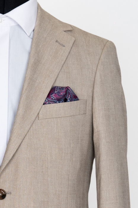 Sacou barbati slim fit bej-bradut [2]
