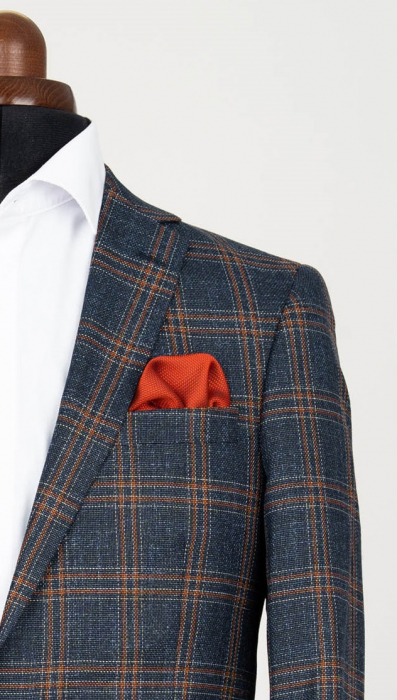 Sacou slim bleumarin cu caro portocaliu [2]