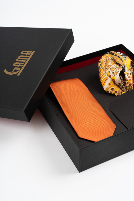Set Cadou Premium GAMA - Cravată & Batistă Portocaliu Vibrant [2]
