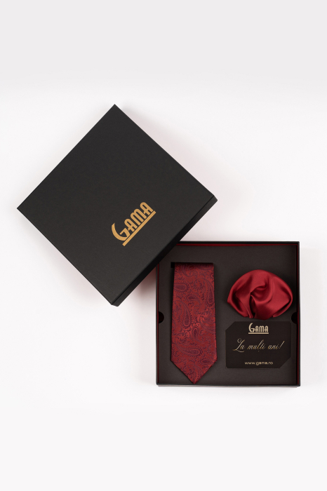 Set Cadou Premium GAMA - Cravată & Batistă Roșu Bordo [1]
