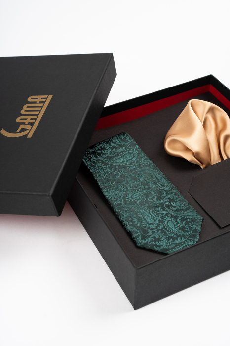 Set Cadou Premium GAMA - Cravată & Batistă Verde Închis [2]