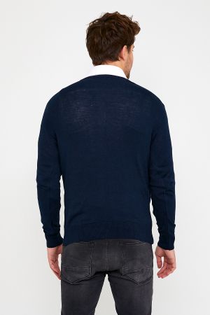 Pulover slim navy cu anchior [4]