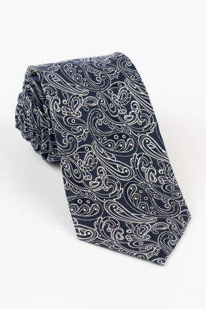 Cravata din matase naturala bleumarin cu model paisley alb [0]