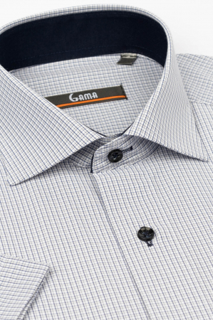 Camasa cu maneca scurta regular alba cu carouri bleumarin si bej [1]