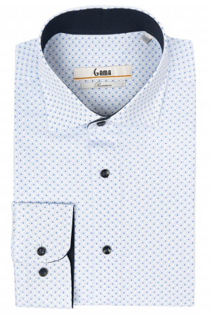 Camasa bumbac regular alba cu imprimeu albastru [0]