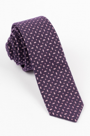 Cravata ingusta mov cu motive geometrice albe [0]