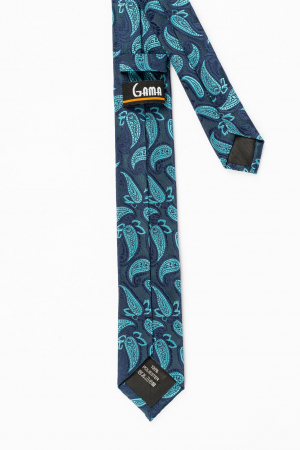 Cravata ingusta albastra cu imprimeu paisley turcoaz si bleumarin [2]
