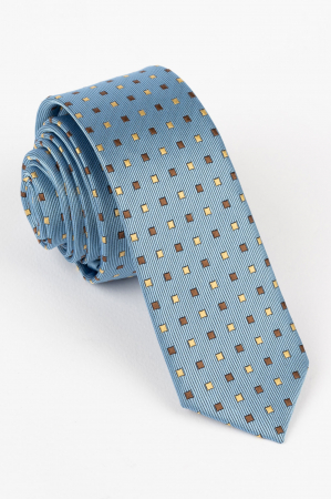 Cravata bleu cu imprimeu geometric maro si crem [0]