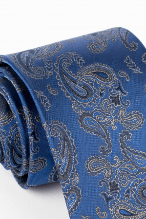 Cravata din matase naturala albastra pepit cu imprimeu paisley [1]