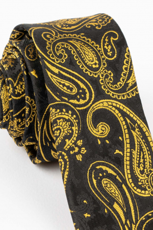 Cravata ingusta neagra cu model paisley galben [1]
