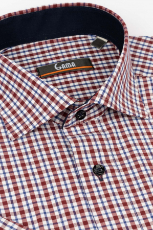 Camasa cu maneca scurta regular cu carouri bleumarin, albe si rosii [1]