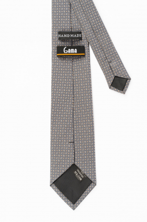 Cravata gri cu imprimeu geometric maro, gri si bej [2]