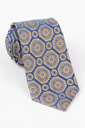 Cravata albastra cu model geometric galben [0]
