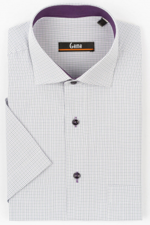 Camasa cu maneca scurta regular alba cu carouri bleumarin si lila [0]