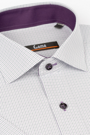 Camasa cu maneca scurta regular alba cu carouri bleumarin si lila 2XL [1]