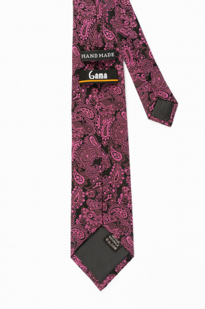 Cravata din matase naturala neagra cu imprimeu paisley roz [2]
