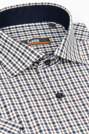 Camasa cu maneca scurta regular cu carouri albe, maro si bleumarin [1]