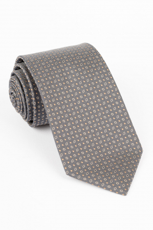 Cravata gri cu imprimeu geometric maro, gri si bej [0]