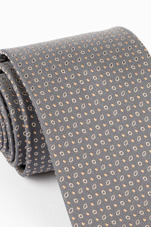 Cravata gri cu imprimeu geometric maro, gri si bej [1]