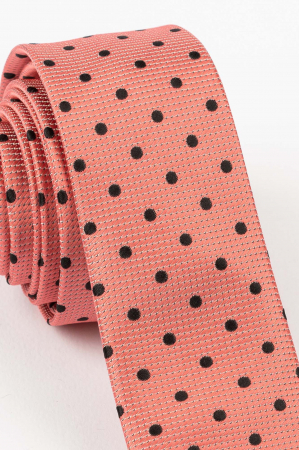 Cravata ingusta roz cu buline negre [1]