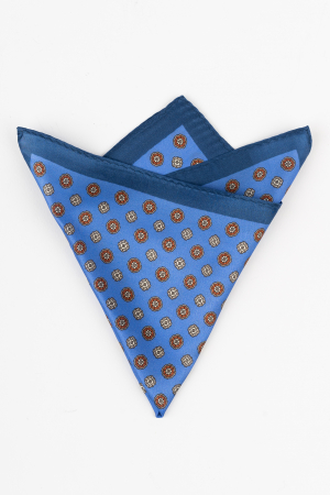 Batista matase naturala albastra cu model geometric caramiziu si gri [0]