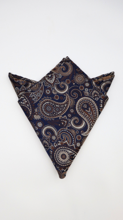 Batiste - Batista din mătase naturală bleumarin cu paisley bej & maro