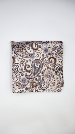 Batista din mătase naturală  bej cu imprimeu paisley albastru si maro [1]