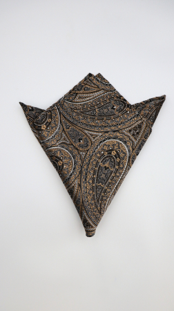 Batiste - Batista din mătase naturală cu model paisley maro & negru