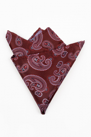 Accesorii - Batista matase naturala burgund cu model paisley bleu si bleumarin