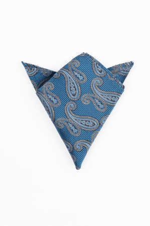 Batista matase naturala albastra cu imprimeu floral alb si bleu [0]