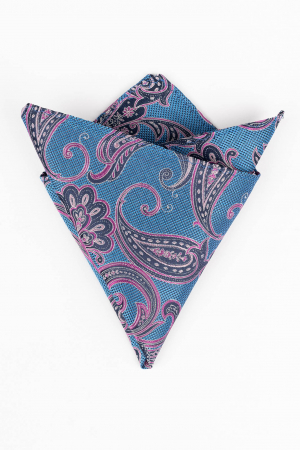 Batista matase naturala albastra cu model floral negru si roz [0]