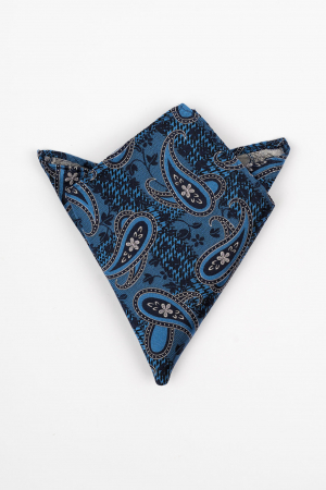 Batista matase naturala albastra cu paisley negru si argintiu [0]