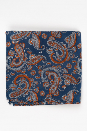 Batista matase naturala albastru cu paisley portocaliu si gri [1]