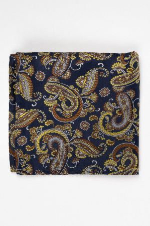 Batista matase naturala bleumarin cu imprimeu gri auriu si maro [1]