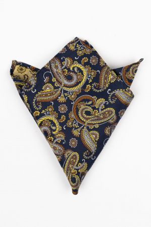 Batista matase naturala bleumarin cu imprimeu gri auriu si maro [0]