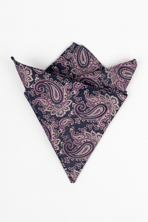 Batista matase naturala bleumarin cu model floral mov si roz [0]