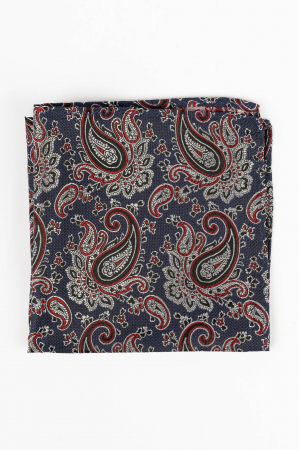 Batista matase naturala bleumarin cu model floral rosu si negru [1]