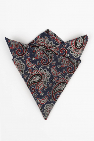 Batista matase naturala bleumarin cu model floral rosu si negru [0]