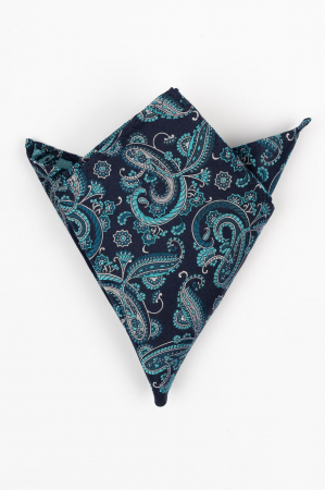 Batista matase naturala bleumarin cu paisley turcoaz si argintiu [0]