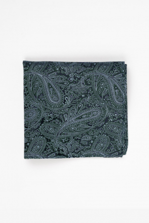 Batista matase naturala bleumarin cu paisley verde si gri [1]