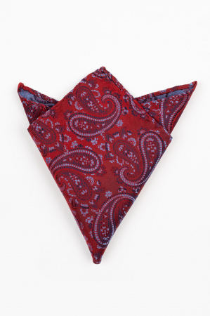 Accesorii - Batista matase naturala visinie cu imprimeu paisley bleu si bleumarin