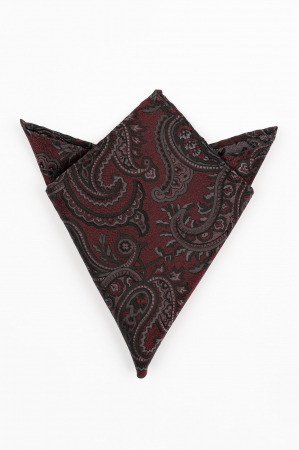 Batiste - Batista matase naturala burgund-inchis cu model paisley gri si negru