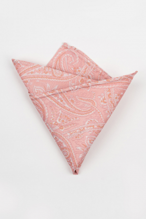 Accesorii - Batista matase naturala roz cu model paisley alb si orange