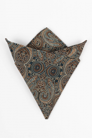 Batista matase naturala neagra cu imprimeu paisley maro si auriu [0]