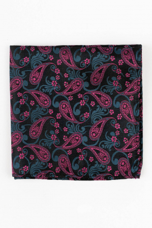 Batista matase naturala neagra cu paisley bleumarin si roz [1]